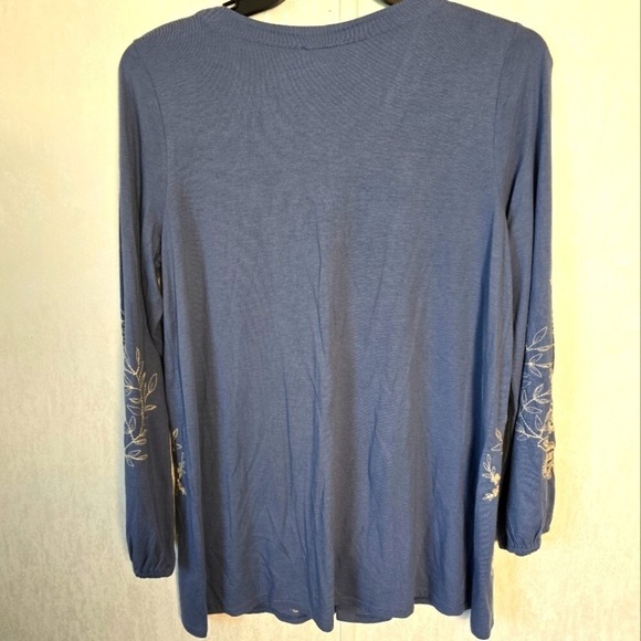 J Jill Womens M Blue Tunic Floral Expressions V-Neck Embroidered Button-Up Roomy - Picture 7 of 7